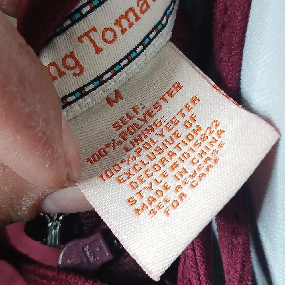 Flying Tomato Burgundy Wine Boho Mini Dress Size Medium - Picture 12 of 16